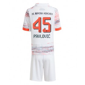 Dětské fotbalový komplet Bayern Munich Aleksandar Pavlovic #45 Venkovní košile 2025-26 Krátkým Rukávem